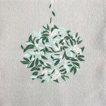 Paviot weiße Servietten bedruckt mit Winterperlen in silber, grün